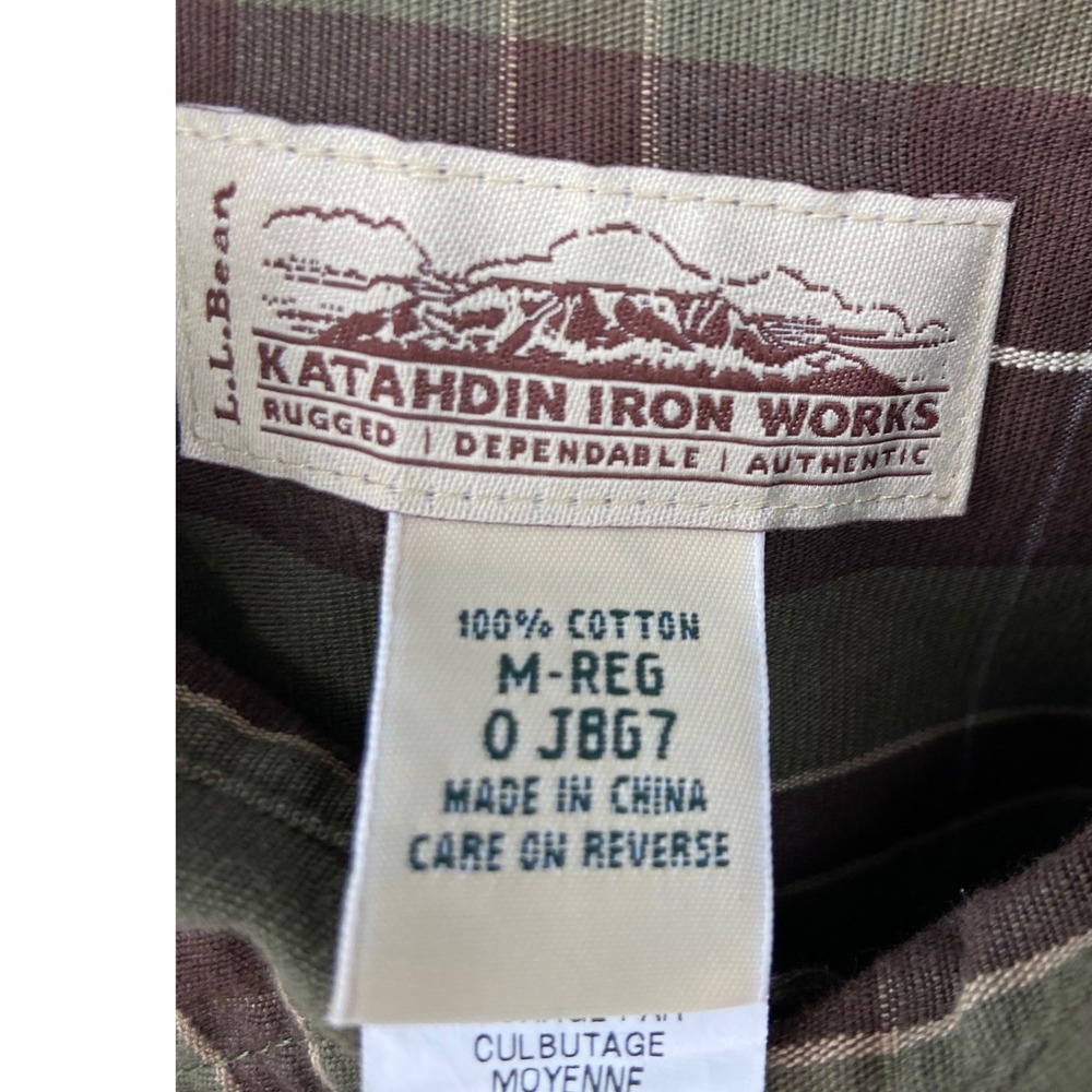 LL Bean Katahdin Iron Works Shirt Men Medium Green Plaid Work Camp Vintage - Picture 3 of 7